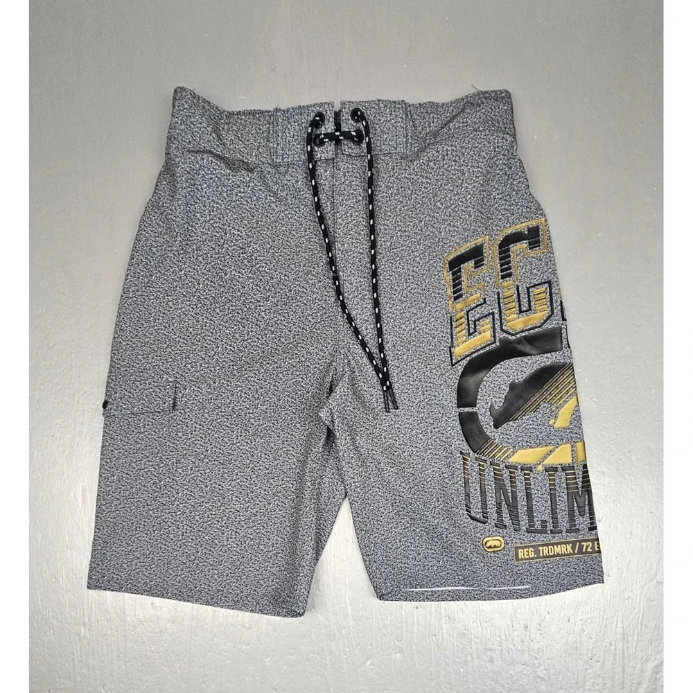 Ecko UNLTD Board Shorts Mens Small Gray Y2K‎ Surfing Swim Trunks Beach Vacation